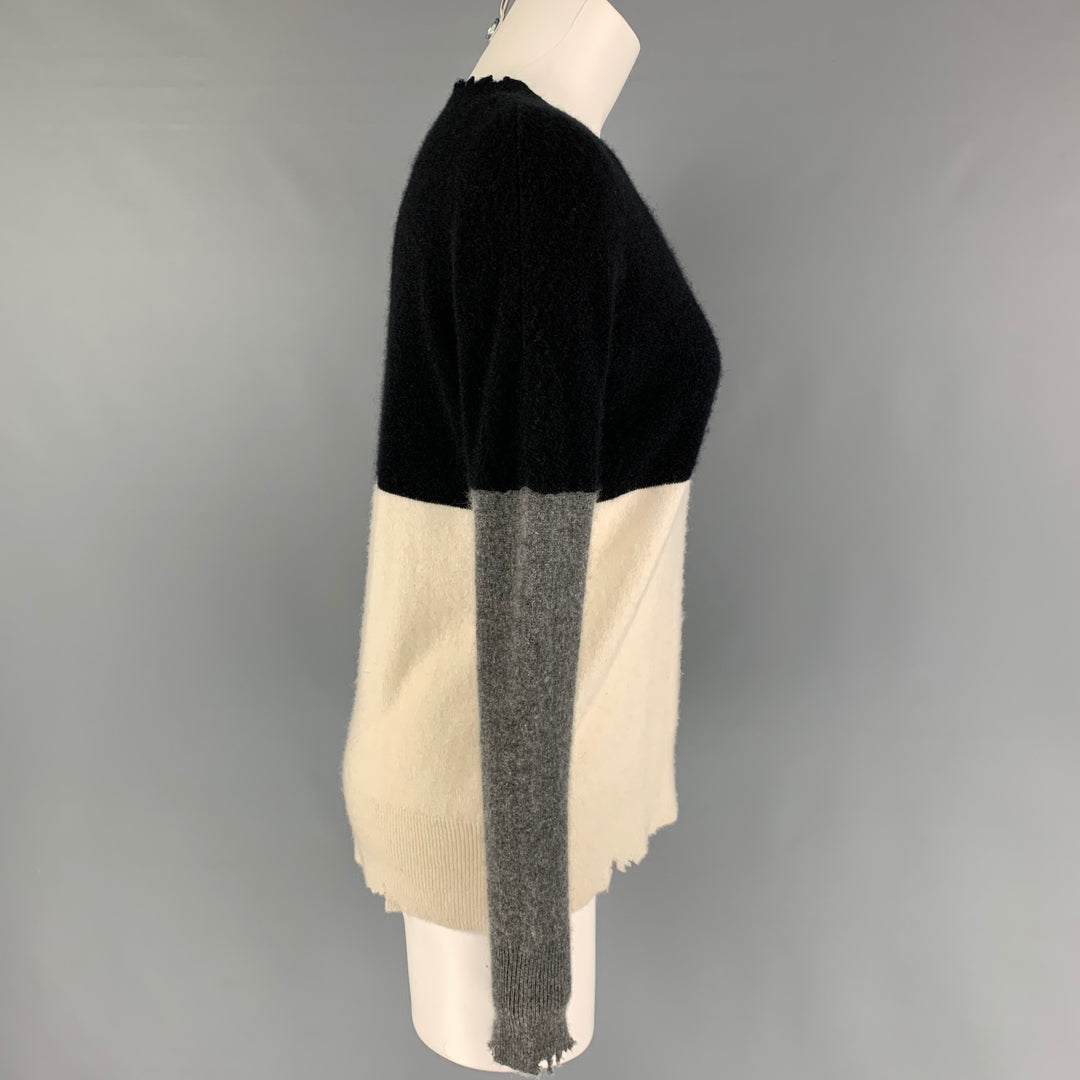 RtA Size S Black Grey White Cashmere Color Block Distressed Sweater