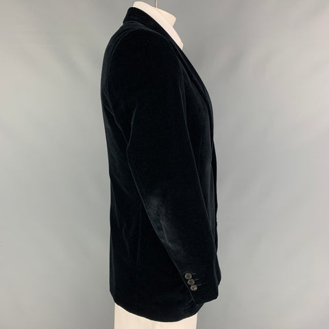 PRADA Size 42 Regular Black Velvet Cotton Notch Lapel Sport Coat