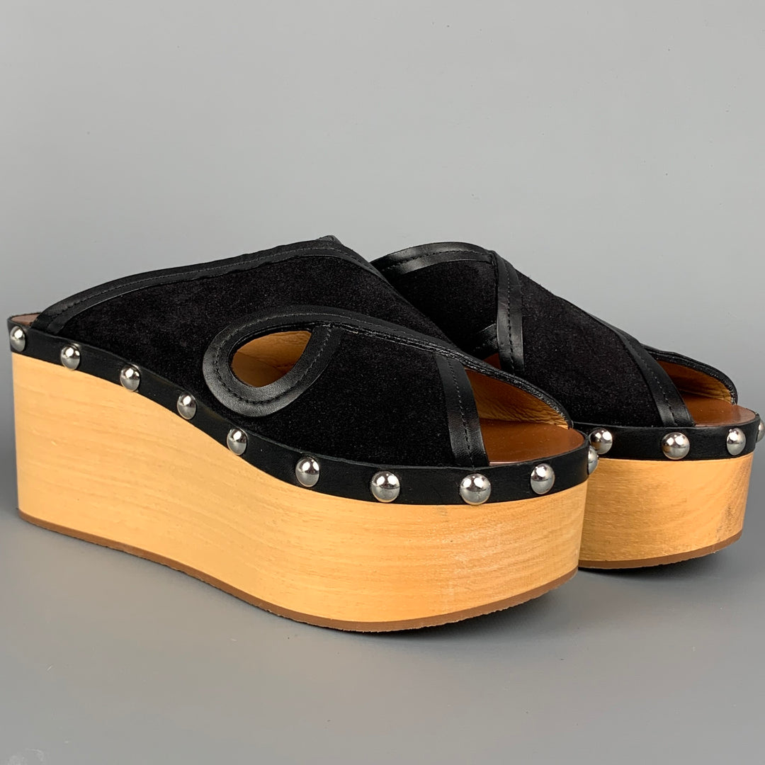ISABEL MARANT Size 6 Black Suede Leather Studded Platform Sandals