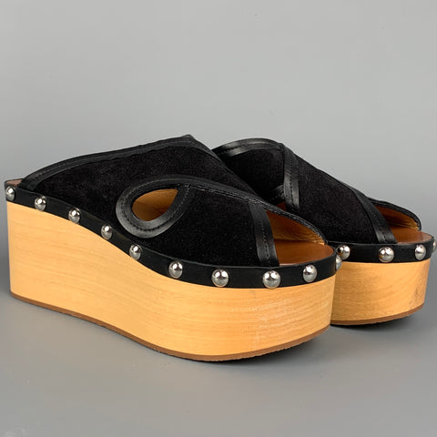 ISABEL MARANT Talla 6 Sandalias de plataforma con tachuelas de ante negro