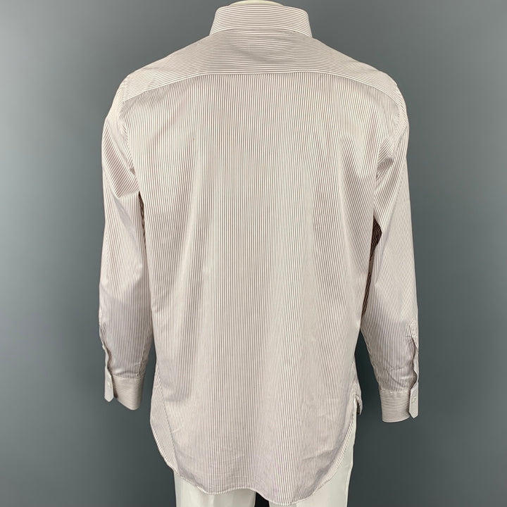 ERMENEGILDO ZEGNA Trofeo Size XXL White & Taupe Stripe Cotton Long Sleeve Shirt