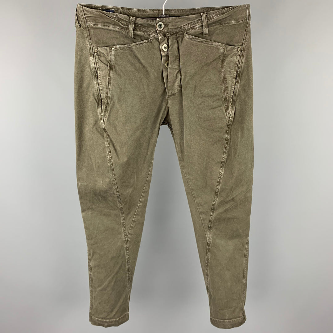 MARITHE+FRANCOIS GIRBAUD Size 33 Olive Cotton Asymmetrical Casual Pants