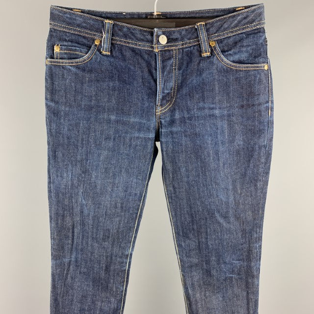 SOMET Size 29 Indigo Contrast Stitch Denim Button Fly Jeans