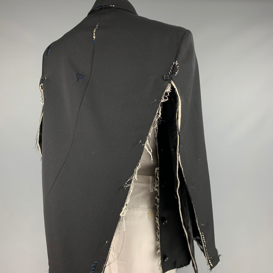 MARNI Size 42 Black Distressed Wool Notch Lapel Sport Coat