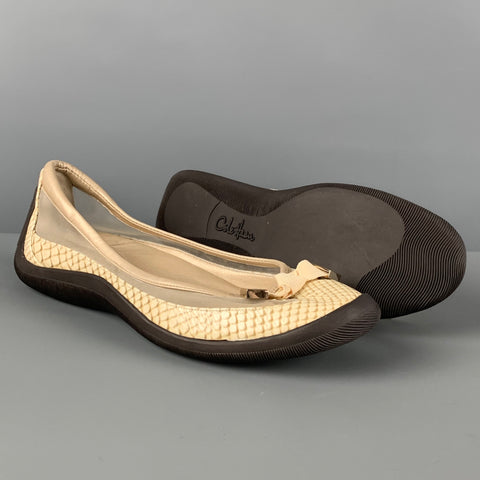 COLE HAAN Talla 6.5 Zapatos planos sin cordones de charol con estampado de piel de serpiente de malla beige