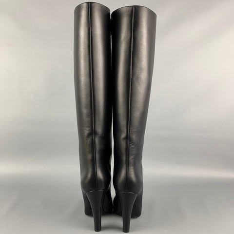 SAINT LAURENT Size 8 Black Sleek Calfskin Knee Boots