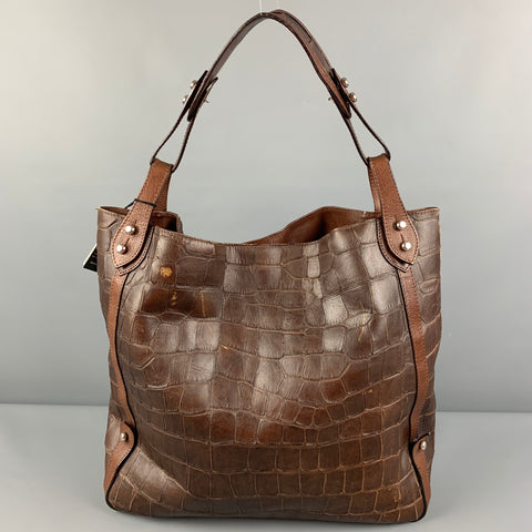 DONALD J PLINER Brown Embossed Leather Calf Tote Handbag