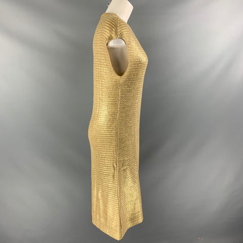 RALPH LAUREN Size L Gold Silk Knitted Dress