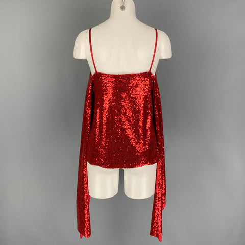PRABAL GURUNG Size 2 Red Polyester Sequined Draped Dress Top