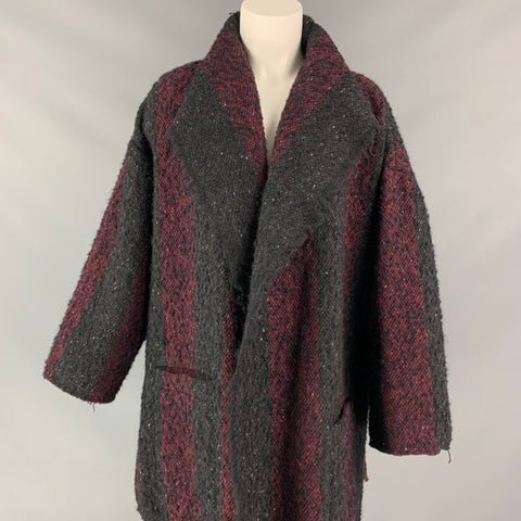IRO Size 6 Black & Burgundy Stripe Wool Blend Open Front Coat