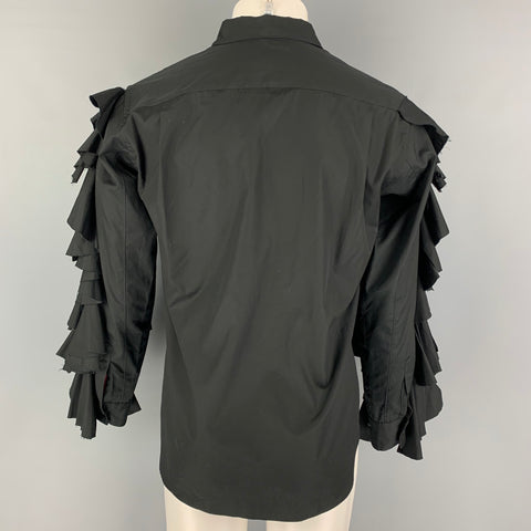 COMME des GARCONS HOMME PLUS Size S Black Ruffled Cotton Long Sleeve Shirt