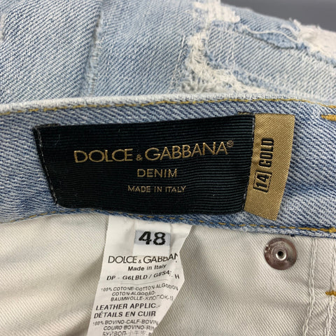 DOLCE & GABBANA Size 32 Light Blue Distressed Cotton Skinny Jeans