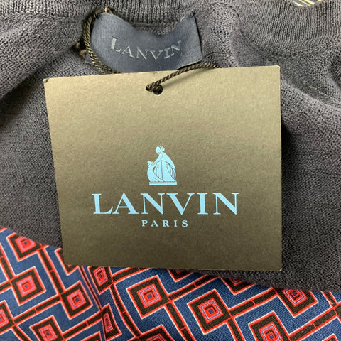 LANVIN Jersey con cuello en V de nailon y algodón rojo marino talla XL
