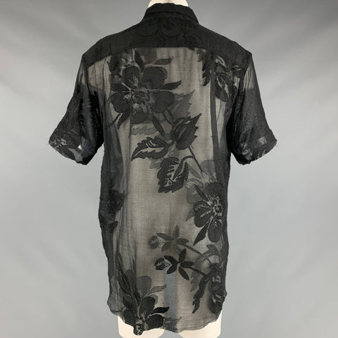BY WALID Size M Black Floral Cotton Button Up Short Sleeve Shirt