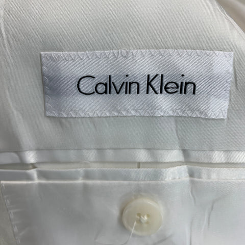 CALVIN KLEIN Size 44 Long Cream Linen Single breasted Suit