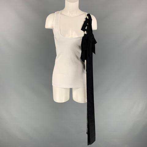 DRIES VAN NOTEN x CHRISTIAN LACROIX SS 20 Size M White & Black Ribbed Cotton Bow Tank Top