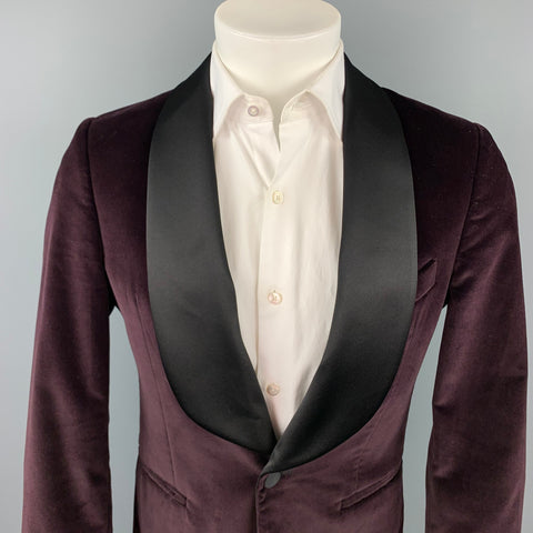 SALLE PRIVEE Size 36 Burgundy Velvet Shawl Collar Sport Coat