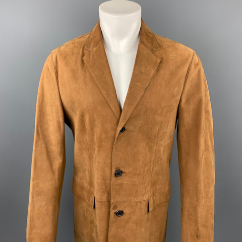 NEIL BARRETT Size M Brown Leather Notch Lapel Buttoned Coat