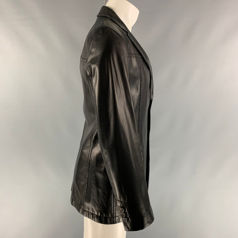 SALVATORE FERRAGAMO Talla 40 Chaqueta de cuero negra con solapa de muesca sólida
