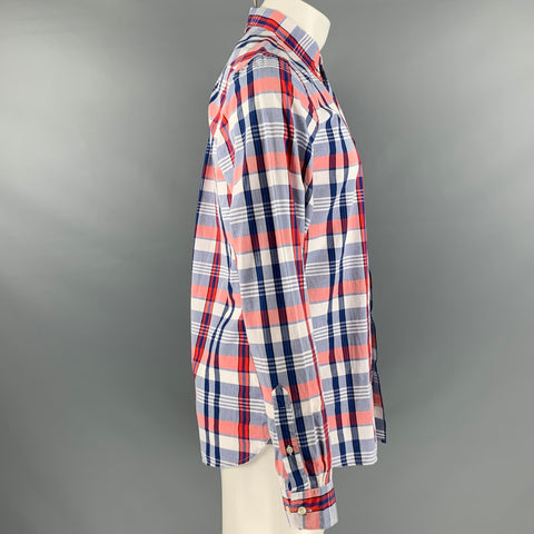 LACOSTE Size M Red White & Blue Plaid Cotton Long Sleeve Shirt