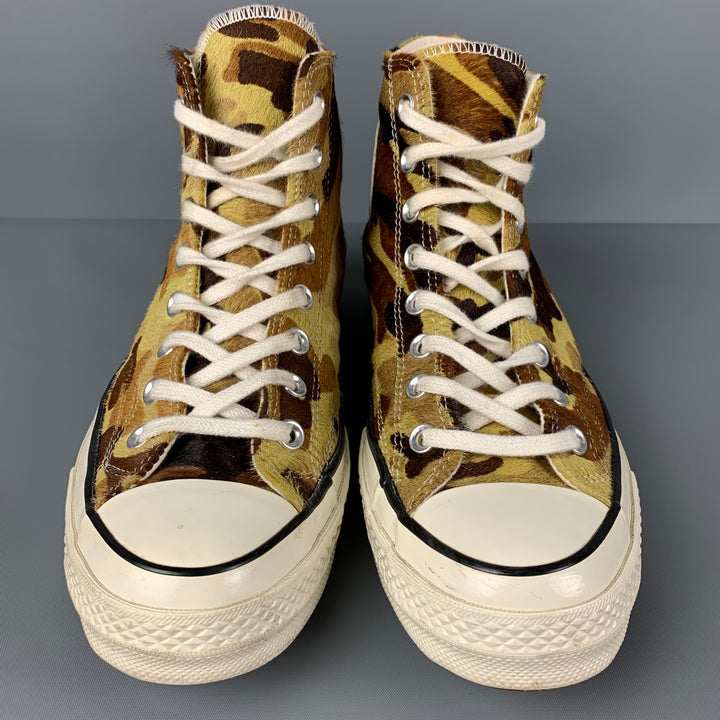 CONVERSE Size 8 White Beige Brown Camo High Top Sneakers