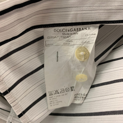 DOLCE & GABBANA Size L White Black Stripe Cotton Button Up Long Sleeve Shirt