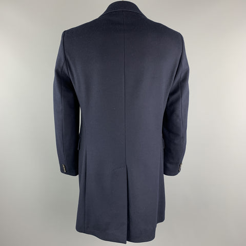 BENETTON Size L Navy Wool Blend Notch Lapel  Long Coat