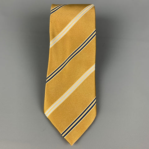 MICKY Gold Blue Diagonal Stripe Silk Tie