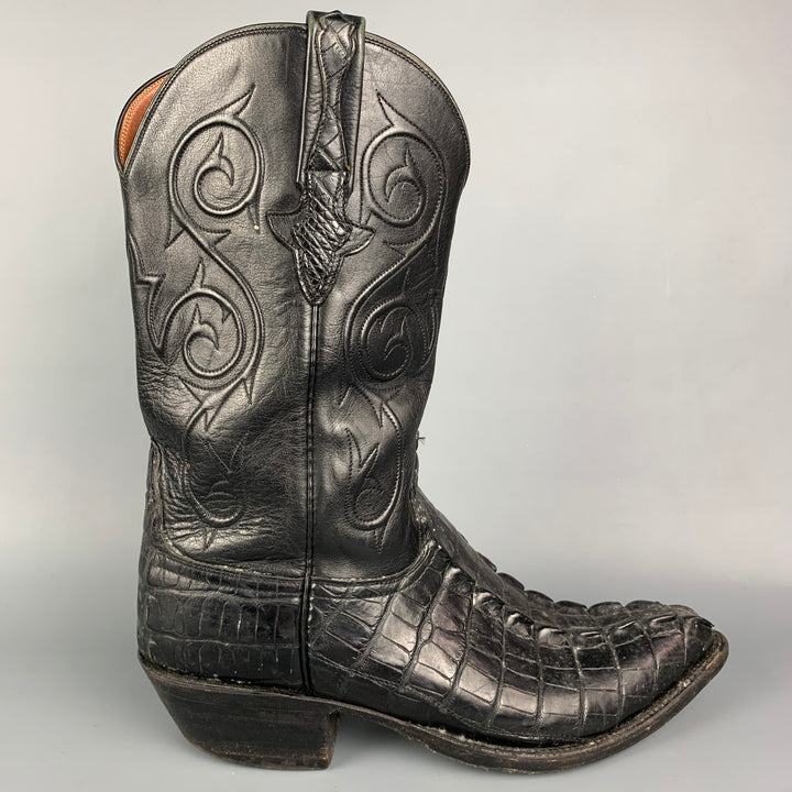 LUCCHESE Size 11 Black Alligator Leather Cowboy Boots