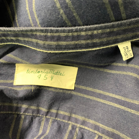 TINTORIA MATTEI 954 Size M Navy & Gray Stripe Cotton Long Sleeve Shirt