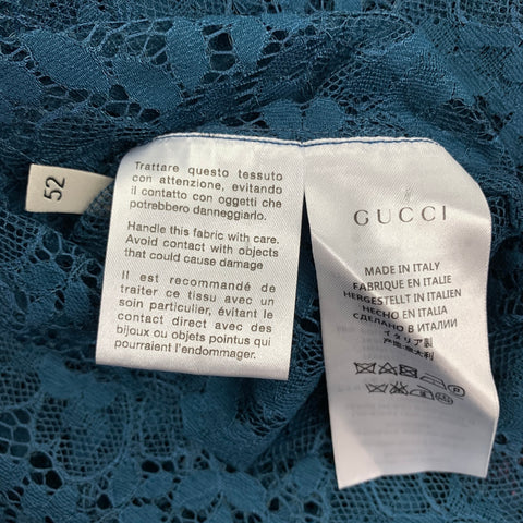 GUCCI SS 16 Size L Teal Lace Polyamide Cotton Button Up Long Sleeve Shirt
