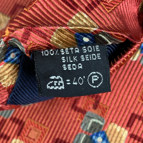 ERMENEGILDO ZEGNA Red Yellow/Blue Squares Silk Tie