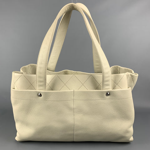CHANEL Ivory Quilted Leather Tote Handbag