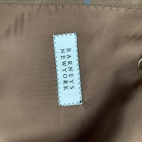 BARNEY'S NEW YORK Size 40 Brown Navy Plaid Wool Silk Sport Coat