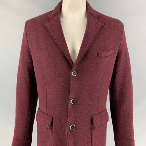 BARENA Taille 42 Manteau boutonné en laine texturée / polyamide bordeaux