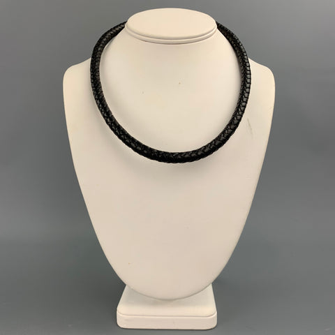 VINTAGE Brown Woven Leather Choker Necklace