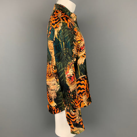 DSQUARED2 Size S Green & Orange Print Silk Button Up Long Sleeve Shirt