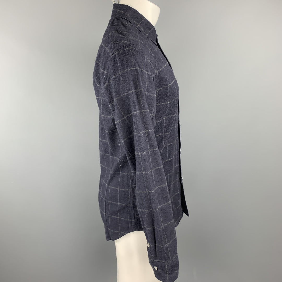 CWST Size S Navy Plaid Cotton Button Up Long Sleeve Shirt