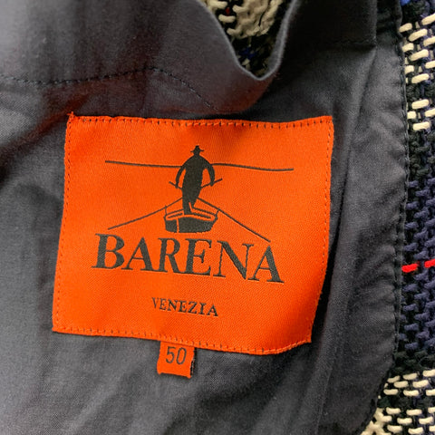 BARENA Taille 40 Manteau de sport à carreaux bleu marine et blanc