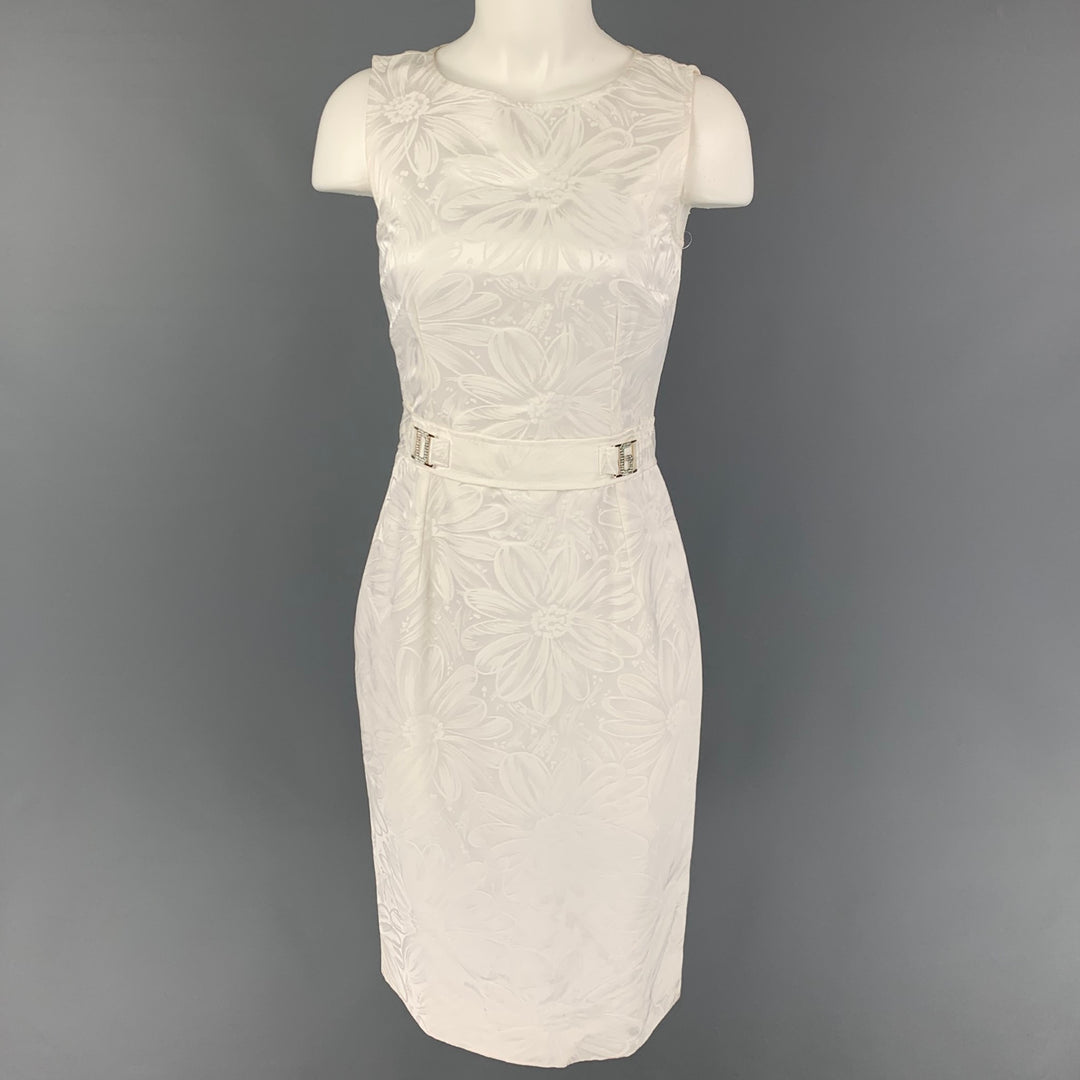 DOLCE & GABBANA Size 4 White Cotton Floral Viscose Rhinestone Sleeveless Dress