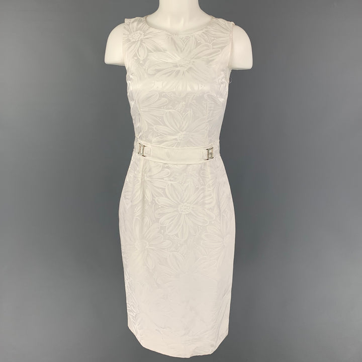 DOLCE & GABBANA Size 4 White Cotton Floral Viscose Rhinestone Sleeveless Dress