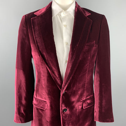 DOLCE & GABBANA Size 44 Burgundy Velvet Notch Lapel Sport Coat