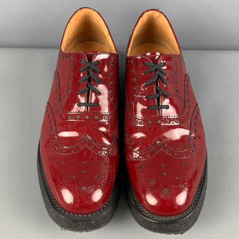 NEPENTHES CO. LTD. Size 10 Burgundy Perforated Patent Leather Lace Up Shoes