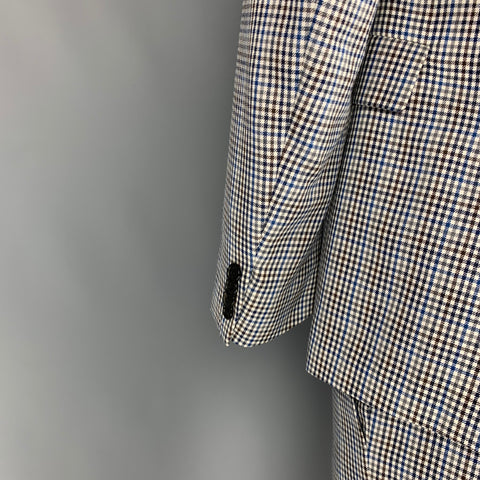PAUL SMITH Kensington Fit Size 42 White & Blue Gingham Wool / Silk Notch Lapel Suit