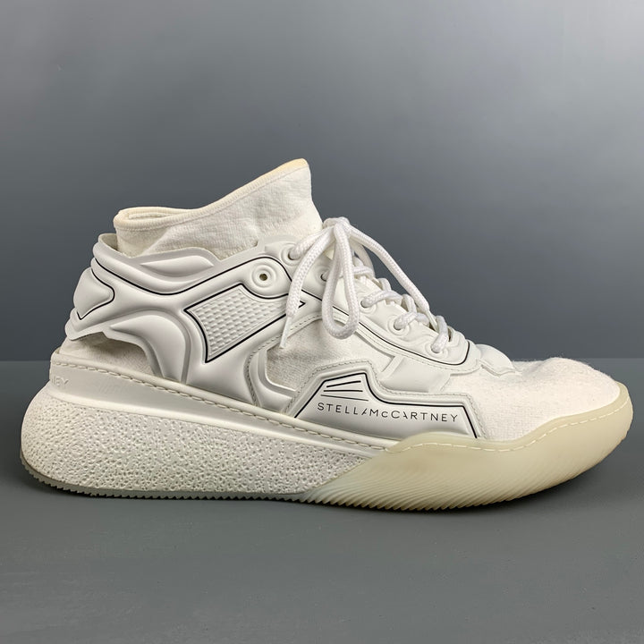 STELLA McCARTNEY Size 11 White Black Contrast Trim Rubber Wedge Sneakers