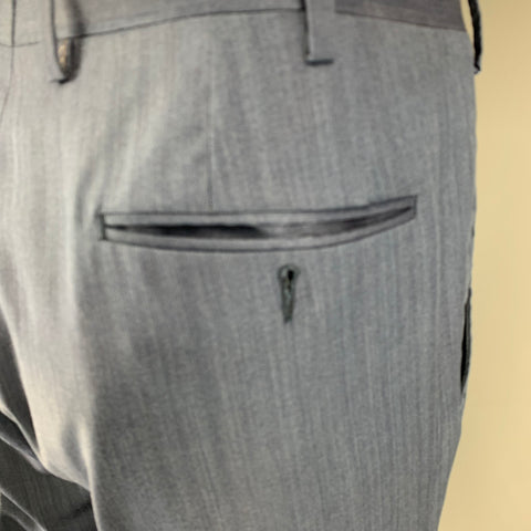 SARTORIO Talla 44 Traje Lana Rayas Azul Solapa Pico 36 34