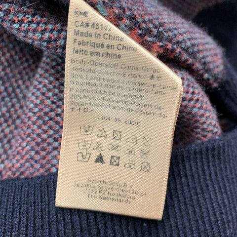 SCOTCH AND SODA Size XL Brown Blue & Red Plaid Knit Crew-Neck Sweater