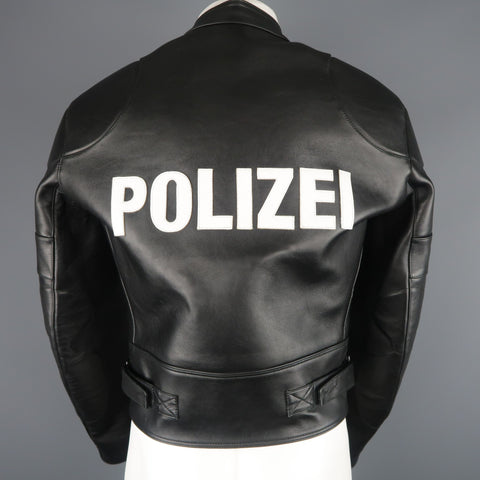 VETEMENTS XS Black Leather POLIZEI Cropped Moto Jacket