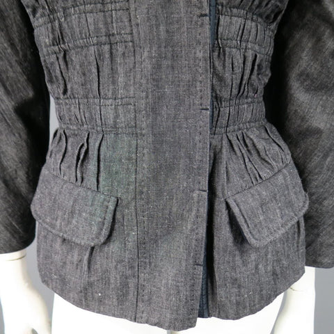 LOUIS VUITTON Taille 6 Veste à manches froncées en coton / ramie marine