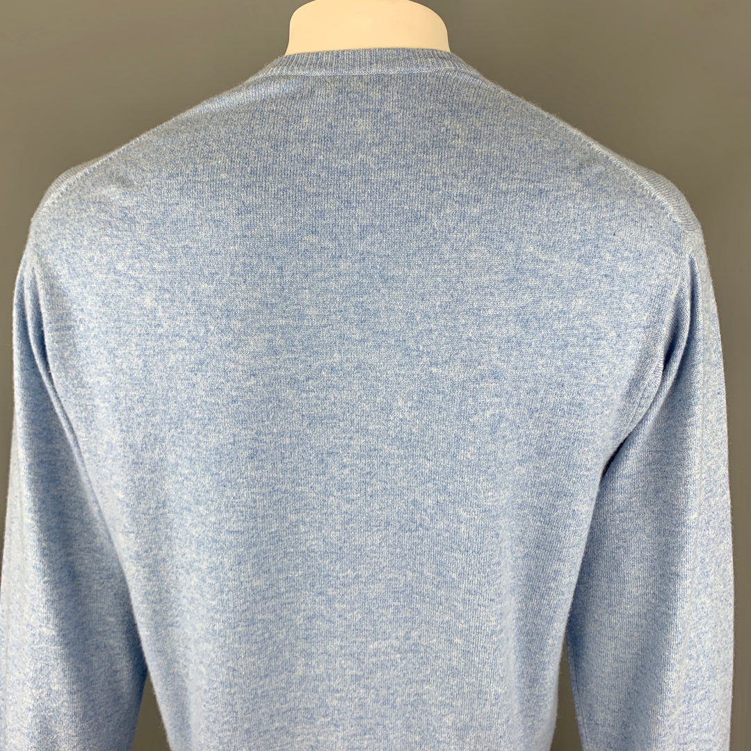 N. PEAL Size L Light Blue Knitted Cashmere V-Neck Pullover Sweater